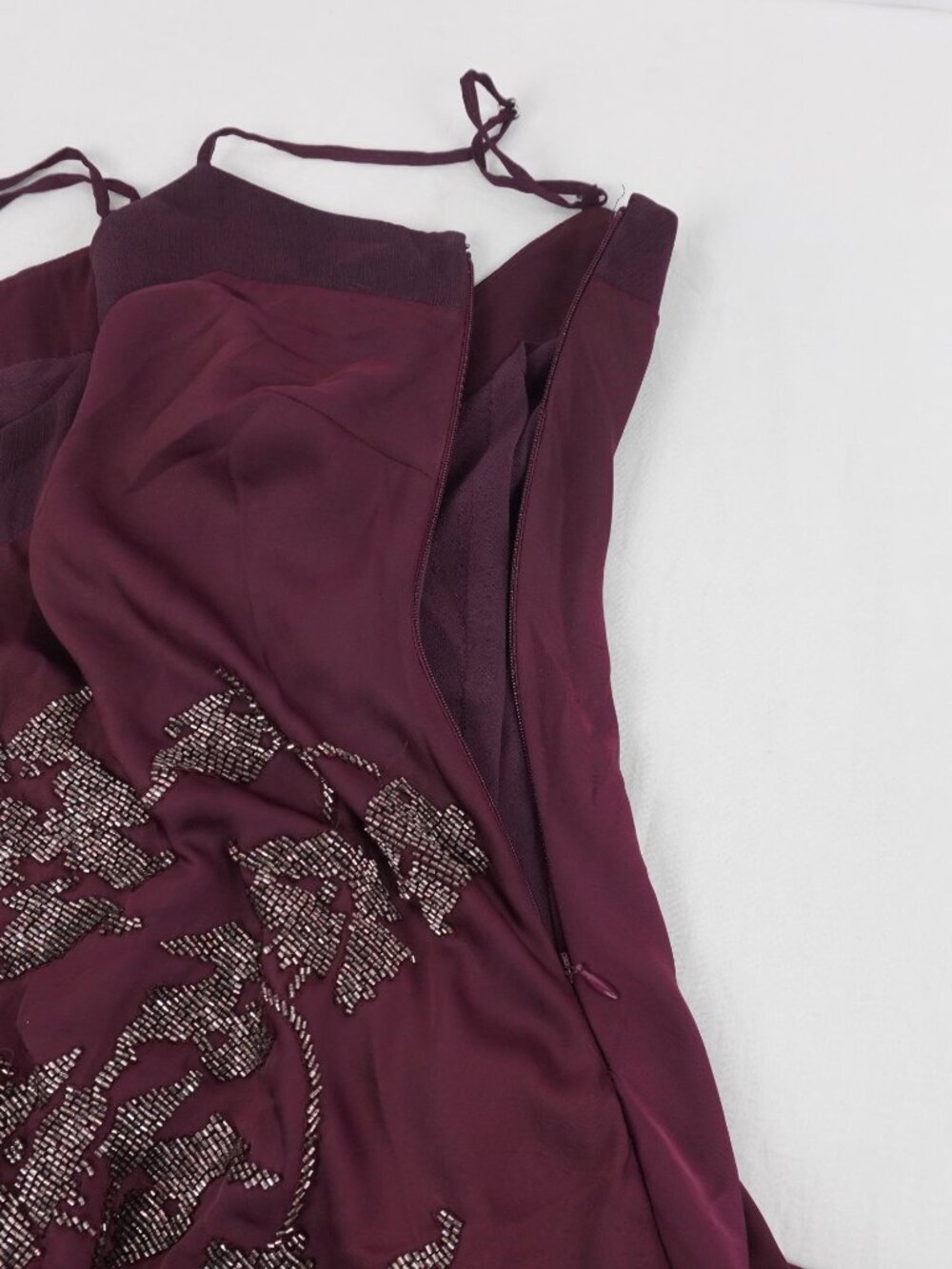 House Of CB Anastelle Hand Beaded Satin Maxi Dress In Plum - Women's Size XS - Picture 4 of 13